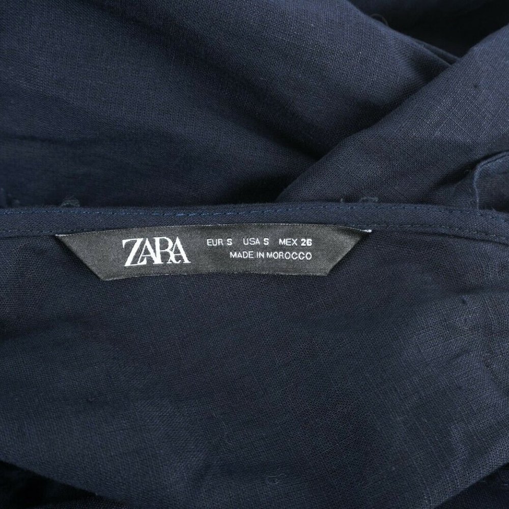Zara Womens Rustic Jumpsuit Pants Linen Navy Blue - Picture 8 of 8
